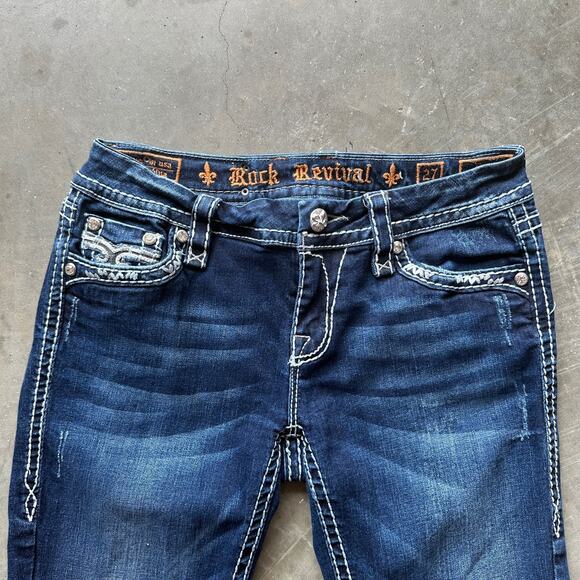 Rock Revival Essie Easy Straight Jeans Women's 27 Dark Wash Distressed Denim - Picture 2 of 15